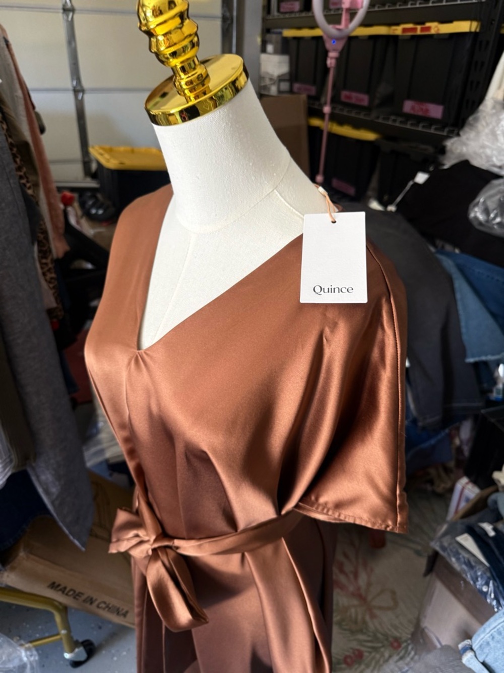 Quince Satin V-Neck Dress in Copper - Picture 6 of 6